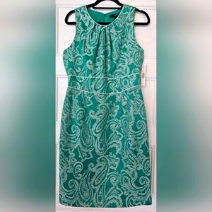NWT Green Sleeveless Knee Length Paisley Retro Style Cocktail Dress Size 8